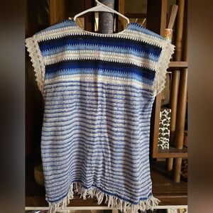 Blue and White Striped Women's Knit Blouse